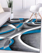 2305 Geometric Abstract Turquoise 9x12 Area Rugs for Living Room