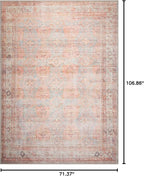 GLN Rugs Traditional Collection - Machine Washable Area Rug, Traditional Washable, Non Slip, Low Pile Chenille Rug, Living Room, Bedroom, Kitchen Rug (6' x 9' Terra/Multicolor 1153)