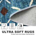KILOCOCO Living Room Rug 5x7 Area Rug Printed Boho Washable Bedroom Rugs Non Slip Soft Large Moroccan Rubber Backed Indoor Rugs for Dining Room Office Farmhouse Geometric Carpet, Teal/Blue