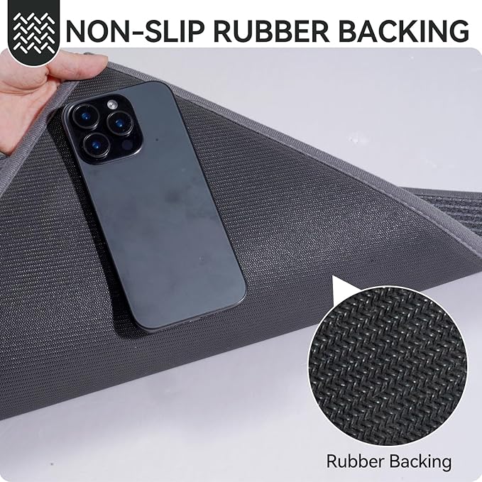 Front Door Mat 17''x30'', Non Slip Absorbent Muddy Dirt Resist Washable Low-Profile Indoor Doormat, Welcome Entryway Door Mats, Grey