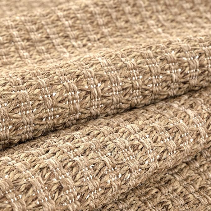 Easy Jute Rugs 6x9 Natural Color Living Room Indoor Outdoor Area Rug for Farmhouse Patio and Kitchen Rug High Traffic Washable Easy to Clean Solid Boho Woven Design Outside Carpet (6 x 9)