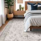 Boho Light Grey 5x7 Living Room Rug - Modern Vintage Eclectic Floral Pastel Neutral Taupe, Washable Low Pile Non-Slip Large Area Rugs for Nursery Dining Under Table Bedroom Lounge