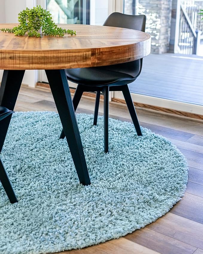 Unique Loom Davos Shag Collection Area Rug - Solid (6' 7" Round, Aqua)
