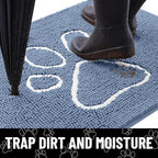 Smiry Dog Door Mat for Muddy Paws, Absorbent Dirt Trapper Non Slip Quick Dry Washable Chenille Mat for Mud Dogs, Entry Rug for Indoor and Outdoor (59x24 Inches, Airy Blue and White)