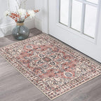 KOZYFLY Small Area Rug 2x3 Ft Rugs for Entryway Washable Boho Entry Rug Non Slip Door Mat Indoor Entrance Faux Wool Vintage Printed Kitchen Rug Throw Rugs for Entrance Kitchen, Terracotta/Beige