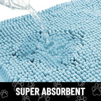 Smiry Dog Door Mat for Muddy Paws, Absorbent Dirt Trapper Non Slip Quick Dry Washable Chenille Mat for Mud Dogs, Entry Rug for Indoor and Outdoor (40x32 Inches, Sky Blue and White)
