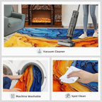 Navy Blue Rugs for Bedroom - 5x6 Area Rug - Abstract Blue Orange Rugs for Living Room, Modern Simple Art Rug, Washable Home Decor Carpet