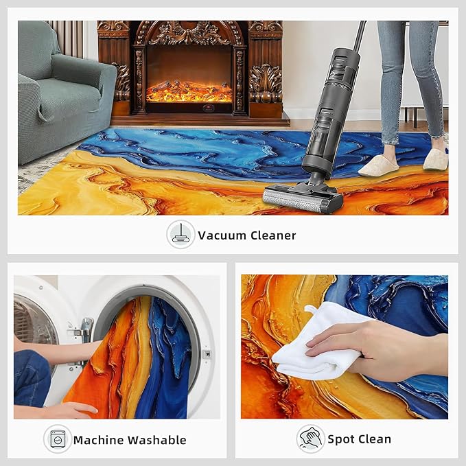 Navy Blue Rugs for Bedroom - 6x8 Area Rug - Abstract Blue Orange Rugs for Living Room, Modern Simple Art Rug, Washable Home Decor Carpet