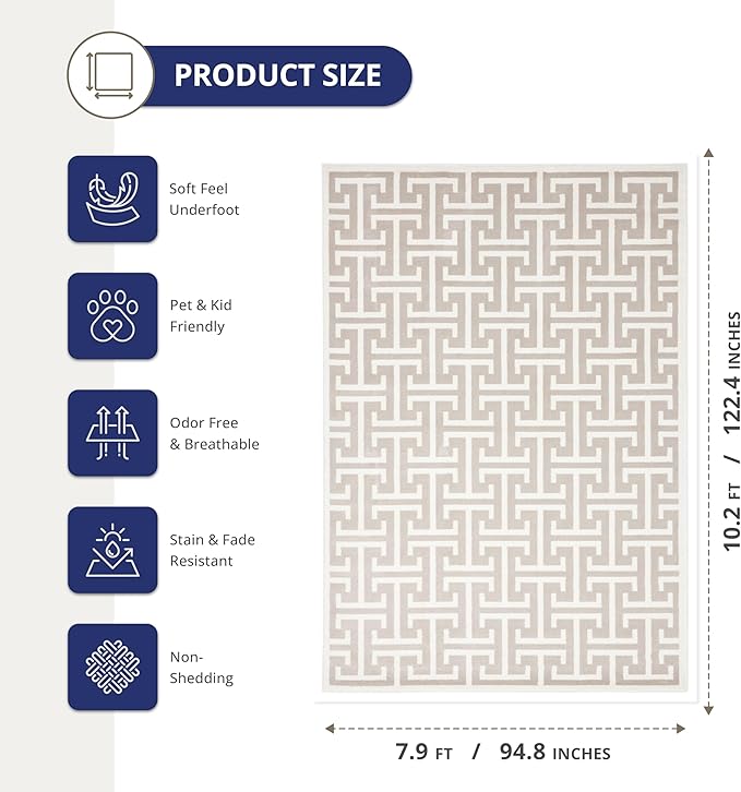 Abani Contemporary 3D Beige & White Modern Greek Key Pattern Area Rug - Geometric Meander 7'9" x 10'2" Arto Collection Neutral Rug Rugs