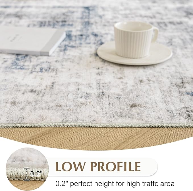 FMFUNCTEX 4x6 Washable Area Rug Brown Blue Abstract Modern Neutral Non Slip Low Pile Indoor Carpet Soft Throw Rug for Entryway Entrance Living Room Bedroom Dining Office Nursery Entry Kitchen Laundry