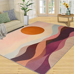 Boho Sun Runner Rugs 3x6ft, Minimalist Line Bedside Rug, Geometric Solar Laundry Rug with Non Slip Backing for Bedroom Kitchen Sink Front Door Entryway Indoor