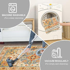 COMSLE Boho Runner Rug, 2' x 8' Washable Rugs for Hallway Faux Wool Small Kitchen Area Rug Distressed Throw Rug Non-Slip Laundry Room Rug Carpet Runner for Entryway Indoor Bedroom