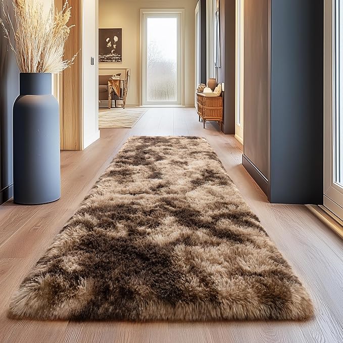 Shaggy Rugs Fluffy Rug, Plush Area Rugs for Living Room Nursery Home Decor, Tie-Dyed Brown Anti-Skid Rectangular Fuzzy Rug 2x6Feet
