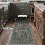 Bavni 2'6''x6 Rug Runners for Hallways, Washable Runner Rug Non Slip, Vintage Floral Print Style Rugs for Bedroom-Lightweight Low Pile Carpet for Hallways Bathroom, Dark Green