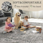 4x6 Machine Washable Area Rug for Living Room, Olive Grey Boho Vintage Floral Rug Large Non-Slip Low Pile Soft Faux Wool Carpet, Kids and Pets Friendly for Bedroom Dining Room Farmhouse Decor Rug