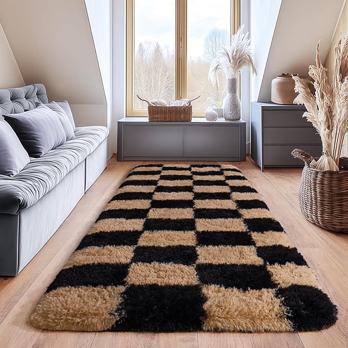 Fluffy Area Rugs for Living Room, Soft Shaggy Carpets for Living Room, Upgrade Anti-Slip Fuzzy Rugs for Kids' Room, Perfect Decor for Modern Home Grid 2x6Feet