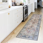 RUGGABLE Washable Vintage Area Rug – Kamran Royal Blue 8 ft Round, Stain-Resistant, Non-Slip – Large Machine Washable Rugs for Living Room, Bedroom, Hallway, Entryway & Office–with Cushioned Pad