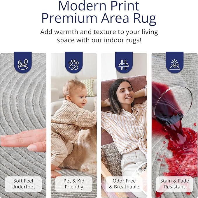 Abani Grey Area Rug for Living Room, Bedroom - Zen Reiki Pattern- 6' x 9' -Durable & Easy to Clean