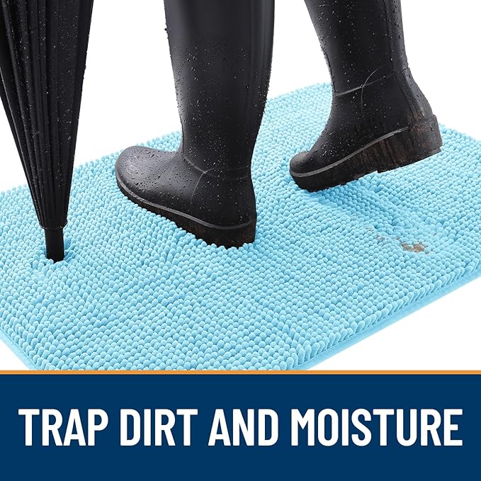OLANLY Dog Door Mat for Muddy Paws 70x24, Absorbs Moisture and Dirt, Absorbent Non-Slip Washable Doormat, Quick Dry Chenille Mud Mat for Dogs, Entry Indoor Entryway Carpet for Inside Floor, Blue