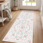 Washable Non-Slip Runner Rugs 2X6, Pink Rug Boho Farmhouse Bow Floral Area Rug for Hallway Kitchen Bedroom Beside Laundry Room Bathroom Rug, Low Pile Stain Resistant Soft Floor Carpet