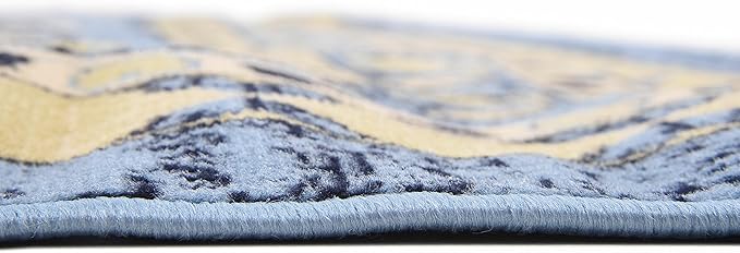 Unique Loom Taftan Collection Border Geometric Tribal Inspired Design Area Rug, 8 ft, Light Blue/Gold