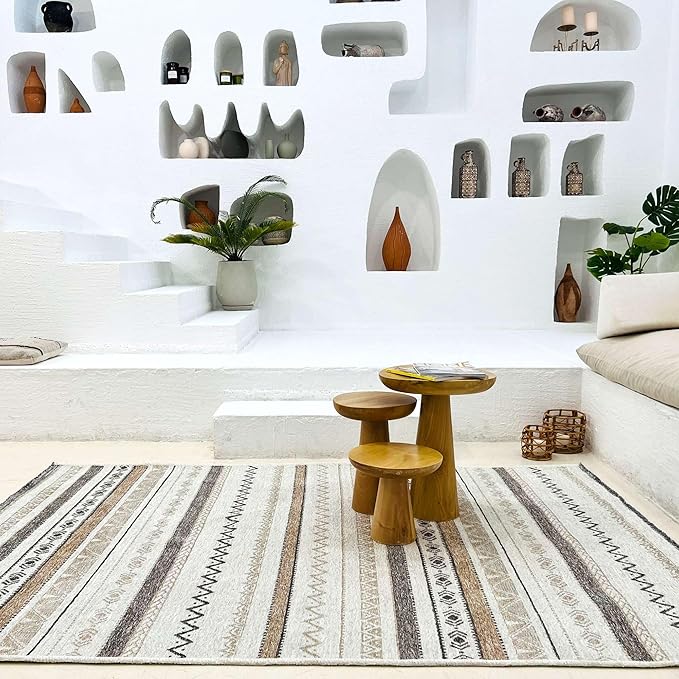 Alfa Rich 4x6 Beige Gray Washable Area Rugs for Living Room Bedroom Kitchen Cotton Decor Rug