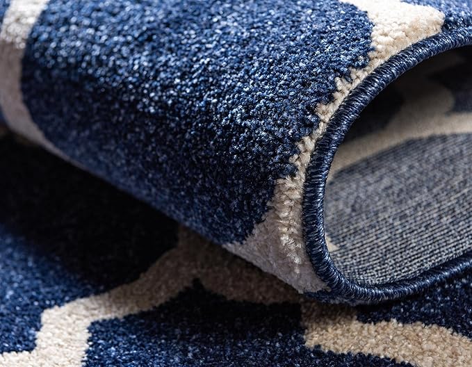 Rugs.com Lattice Collection Rug – 3' x 5' Dark Blue Medium Rug Perfect for Entryways, Kitchens, Breakfast Nooks, Accent Pieces
