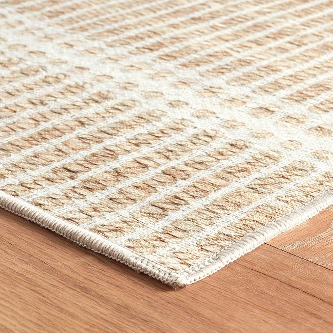 Dash & Albert Arbor Natural Machine Washable Rug, 8.5 X 11.5 Feet, Tan Stripe Pattern