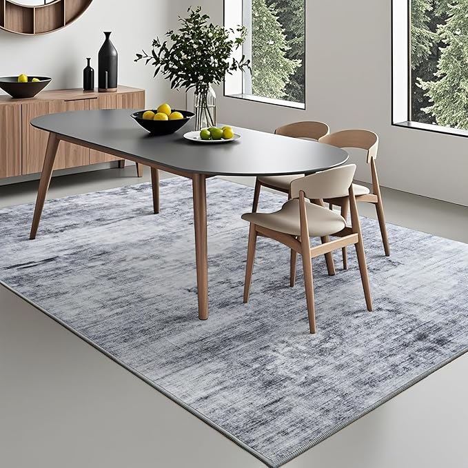 Toneed Abstract Area Rug 5x7 Modern Washable Rug Soft Non Slip Rug Low Pile for Bedroom Living Room Dining Room Grey