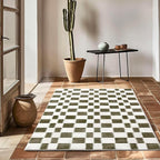 EVERGRACE Checkered Plaid Area Rug 4x6, Soft Fuzzy Faux Wool Rugs Washable Anti Slip Rugs Large Rug Carpet for Entryway Bedroom Living Room Hallway Kitchen Dining Room and Laundry Room, Olive Green
