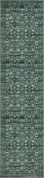 Hallway Runner Rug, Dark Green Washable Runner Rug 2x8 Vintage Floral Kitchen Rug Runner Non Slip Boho Thin Printed Faux Wool Super Soft Carpet for Entryway Bedroom Laundry Room Indoor