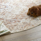 jinchan Kelda Round Rug 4ft Washable Area Rug Indoor Vintage Floor Cover Distressed Circle Mat 4' Round Lightweight Non Slip Low Pile Thin Carpet for Entryway Kitchen Living Room Bedroom Brick Red