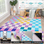 Multicolored Checkered Rug 3x5 Washable Ultra-Thin Funky Bedroom Rug Non-Slip Soft Multicolored Stain Resistant Carpet for ‎Dining Room Office
