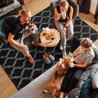 Amearea Fluffy Indoor Trellis Rug, Soft Moroccan Home Rugs for Bedroom, Shag Modern Area Rug for Living Room Kids Room Nursery, Easy Clean, Home Decor Low Pile Carpet, Black 4x6 Feet
