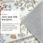 Boho Floral Machine Washable Runner Rug 2x6, Ivory Kitchen Runner Rug Non-Slip, Super Thin Hallway Rug Runner Printed Faux Wool Soft Carpet for Entryway Bedroom Laundry Room Indoor