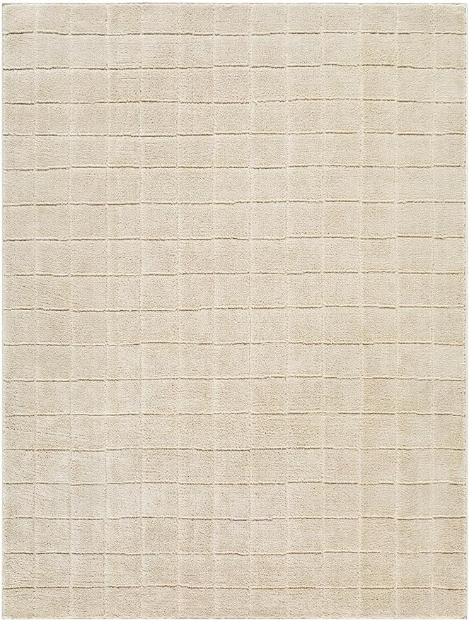 Livabliss x Our PNW Home Cascade Minimalist Grid Area Rug, 9'2" x 12', Light Beige