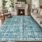 5x7 Abstract Area Rugs for Living Room, Modern Teal Blue Washable Indoor Rug for Bedroom, Thin Soft Large Non-Slip Carpet for Dining Room Home Office Farmhouse Decor