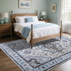 Washable Area Rugs 5x7, Low Pile Soft Vitnage Distressed Rug for Bedroom, Living Room, Dining Room, Non-Slip, Low Pile, Blue