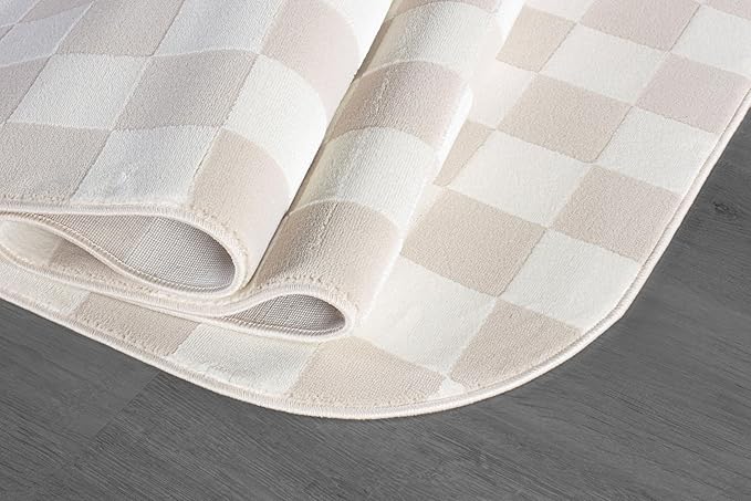 Beverly Rug Modern Geometric Area Rug 6x9 Low-High Pile Durable Soft Abstract Checkered Indoor Rugs for Living Dining Room Office Stain Resistant Non Shedding Casual Indoor Carpet Beige White 6 x 9