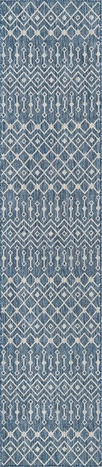 Unique Loom Outdoor Trellis Collection Area Rug - Tribal Trellis (2' 7" x 12' Runner, Blue/ Ivory)