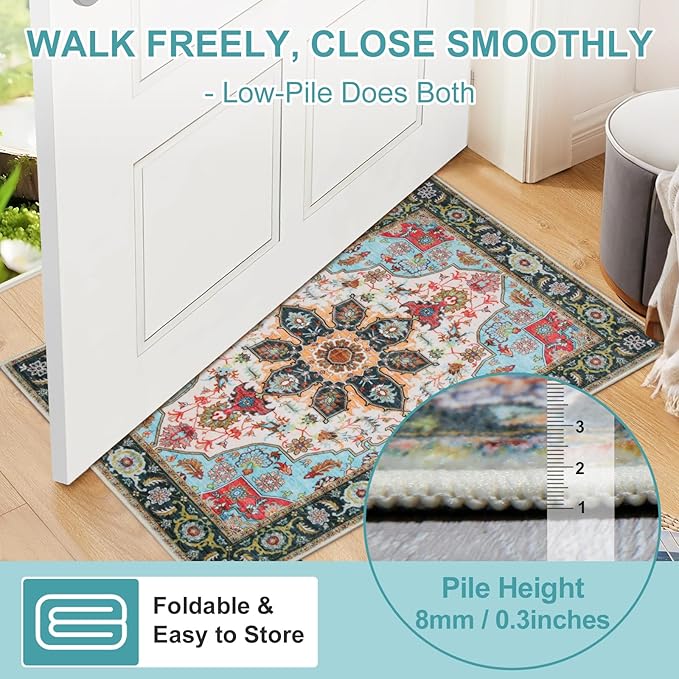 WILLSUN Washable Area Rugs, 5x7 Non-Slip Boho Large Area Rugs for Living Room, Bedroom, Machine Washable Vintage Rug, Indoor Floral Print Carpet for Home Decor, Kid & Pet Friendly Mat