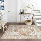 Lahome Boho Washable Living Room Area Rug 3x5 Throw Non-Slip Rugs for Bedroom Aesthetic Lightweight Thin Entry Rug Kitchen Rugs Oriental Distressed Print Capet for Office Bathroom Laundry Room