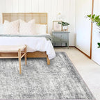 Area Rug 10x14 Washable Gray Vintage Traditional Mat Distressed Indoor Foldable Thin Retro Accent Floral Non Slip Carpet for Living Room Dining Room Office