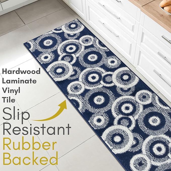 Custom Size Long Blue Hallway Runner Rug | Cut to Length 2'3" x 16' (Runner) | Non-Slip & Machine Washable | REMNAZ