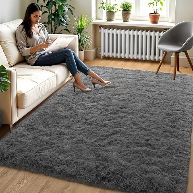 Zentavio Area Rugs for Living Room Grey Rugs for Bedroom Large 5x8 Carpet Fluffy Furry Soft Shag Aesthetic Plush High Pile Gray Throw Rug for Nursery Kids Room Dorm