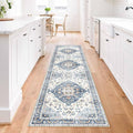 Enkor Runner Rugs for Hallway, 2x8 Washable Soft Non Slip Floor Rugs for Kitchen, Modern Mat for Living Room Bedroom Entryway Blue & White