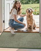 DEXI Ultra Thin Entryway Door Mat 36x56, Non Slip Rubber Backing Inside Entry Mat, Low Profile Easy Clean Dirt Trapper Doormat for Inside Entrance Patio, Green
