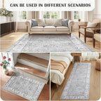 jinchan Fiora Runner Rug 3x8-2pcs Kitchen Washable Vintage Rug Hallway Rug Floral Print Floor Cover Indoor Thin Retro Mat Accent for Bathroom Laundry Room Bedroom Office Farmhouse (Double,Grey)