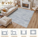 8x10 Area Rugs Living Room: Washable Large Vintage Blue Rug Neutral Non-Slip Soft Stain Resistant Indoor Carpet for Bedroom Nursery Dining Room Under Table Bed Home House Office Playroom