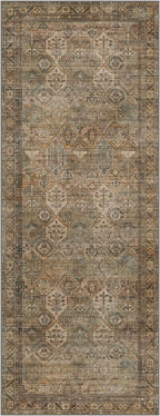 Bavni Runner Rug 3x8 Kitchen Rugs for Hallways Entryway, Washable Vintage Print Carpet, Ultra-Thin Chenille Low Pile Lightweight Rug with Non Slip Backing, Warm Taupe